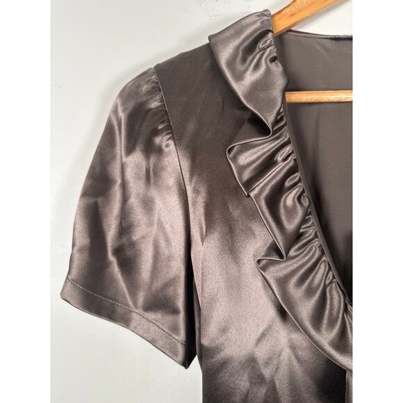 Lafayette 148 Silk Wrap Shirt Bronze Short Sleeve Top Size 8 Side Tie Blouse - Picture 7 of 10